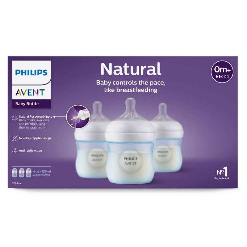 Philips Avent 3pk Natural Baby Bottle with Natural Response Nipple - Blue - 4oz, 3 of 22