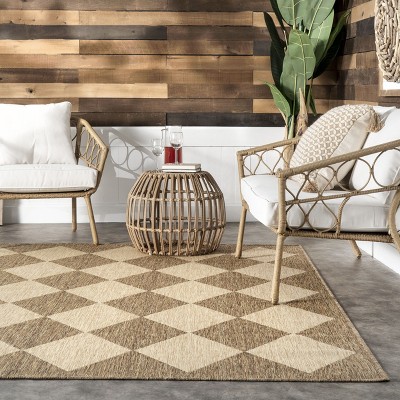 Beige and Brown Diamond Trellis Indoor/Outdoor Area Rug