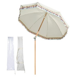 LAGarden 6 Ft Fringe Patio Umbrella with Tassel Jazz Age Wood - 1 of 4