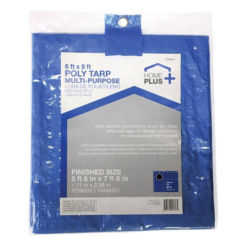 Home Plus 6 ft. W X 8 ft. L Light Duty Polyethylene Tarp Blue, 2 of 3