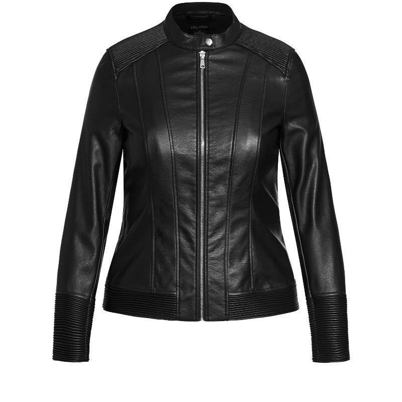 Women's Plus Size Ribbed Biker Jacket - black | CITY-CHIC, 5 of 7