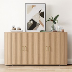 63" Sideboard Buffet Cabinet, Fluted Entryway Coffee Bar Cabinet with 4 Doors, Wooden Media Console Table, Accent Credenza for Living Room Kitchen - 1 of 4