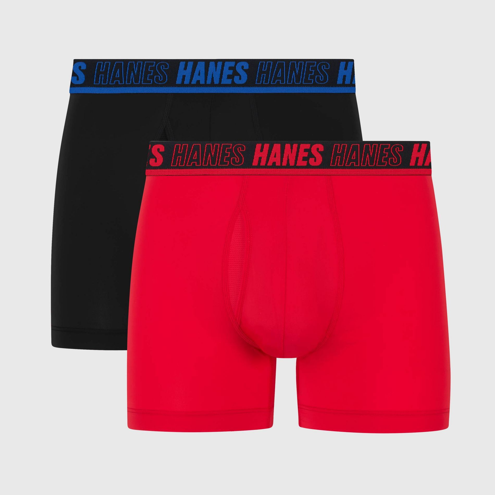 Hanes Moves Premium Men's Anti-Chafe X-Temp Trunks 2pk - Red/Black L: Moisture Wicking, 4-Way Stretch, Lightweight