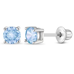 Girl's Classic Round Solitaire Screw Back Sterling Silver Earrings - In Season Jewelry - 1 of 4