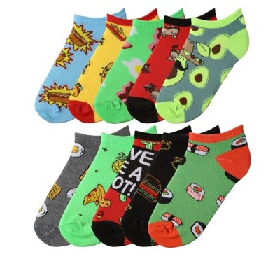 Tipi Toe Kids Boys 10 Pairs Classy Lightweight Novelty Fun Foodie Pattern Low Cut/No Show Socks