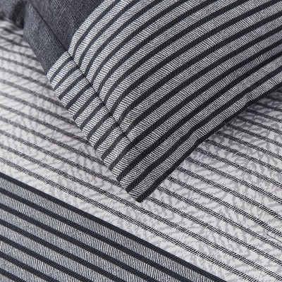 Der Rose BALHAM TRADE-Queen Size Striped Comforter Set 7 Piece Bed in a Bag Boho Black Grey Striped Navy Blue Queen 90"x90" — фото 7