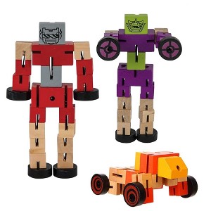 ArtCreativity 5.75" Wooden Toy Transforming Robots (Pack of 3) - 1 of 4
