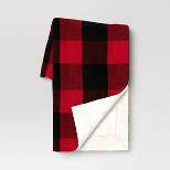 Buffalo Check Woven Chenille Throw Blanket with Sherpa Reverse Red/Black - Threshold™