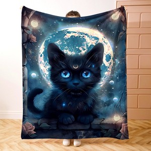 Lomsoe Cat Print Flannel Blanket - All Seasons Soft and Warm Throw Blanket for Napping, Camping, Travel, Office - 1 of 4