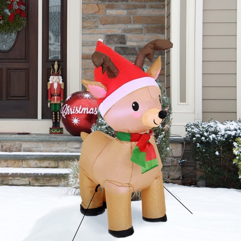 Sunnydaze 3.5' Self-inflatable Santa's Cheerful Reindeer Outdoor Winter ...