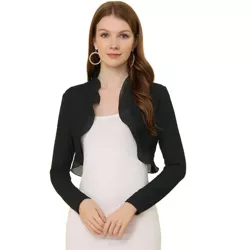 Allegra K Women's Elegant Ruffle Collar Crop Cardigan Knit Open Front Bolero  Shrug Black X-large : Target