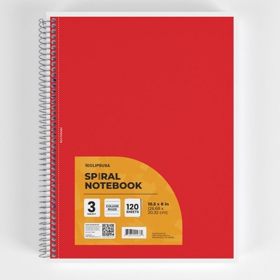 3 Subject Spiral Notebook College-Ruled 120 Sheets (36 Packs)