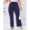 Womens Plus Size Flare Pants with Belt Fashion Outfits Pockets Spring Fall Pants Slim Business Casual Work Pants Navy Blue 3XL - 4 of 4
