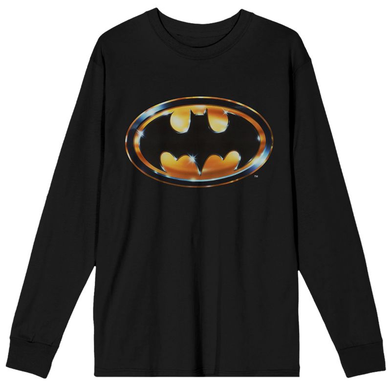 DC Comic Book Batman Logo Men's Black Long Sleeve Graphic Tee Shirt, 1 of 2