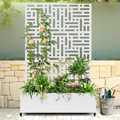 TUYOHW Metal Planter Box with Trellis, Metal Raised Garden Bed with Trellis, Garden Box for Climbing Plants, Flower