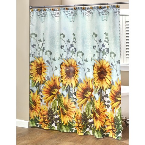 Lakeside Sunflower Bathroom Shower Curtain with Floral Farmhouse Accents