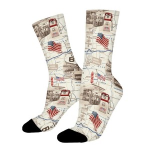 American Road Travel Map Women Printed Crew Socks Funny Funky Socks Soft Polyester Novelty Gifts for Artists Men - 1 of 1