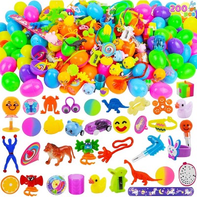 Joyfy 200 Packs Easter Eggs Prefilled with Toys Plus Stickers, Filled Easter Eggs Hunt, Easter Basket Stuffers,Classroom Exchange Gifts