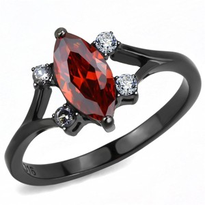 Slickblue Women’s IP Black Stainless Steel Ring, Garnet CZ Center Stone, Marquise Engagement Style, Sizes 5-10 - 1 of 4