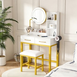 KTMBDW Vanity Desk with Mirror and Lights, Makeup Vanity Table with 2 Drawers & Storage Shelves, 3 Color Modes, Modern Dressing Table for Bedroom - 1 of 4