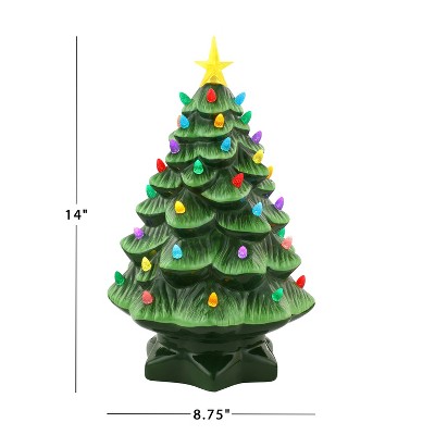 14" Green Nostalgic Ceramic LED Christmas Tree with Multicolor Lights