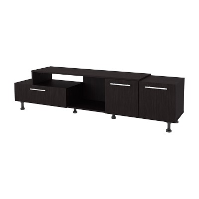 Vynxaria Entertainment Center with Drop-Down Door, Adjustable Legs, Open Storage, and Two Side Cabinets, Wengue, 17.7" H x 69.3" W x 13.9" D