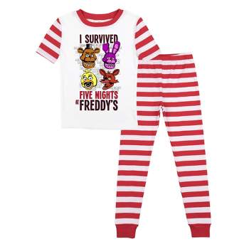 Five Nights At Freddy's I Survived Heads Youth Boy's Red & White Striped Short Sleeve Shirt & Sleep Pants Set