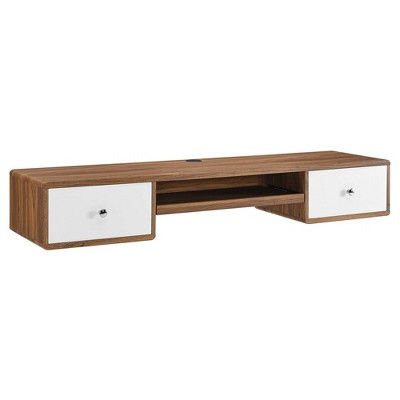 Modway Transmit 60Inch Wall Mount Wood Office Desk – Mid-Century Floating Desk with Storage for Home Office or Workstation