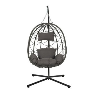 Egg Chair with Stand Indoor Outdoor Swing Chair Patio Wicker Hanging Egg Chair Hanging Basket Chair with Stand - 1 of 3