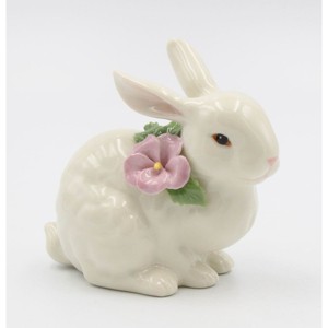 Kevins Gift Shoppe Ceramic Bunny Rabbit with Pink Pansy Flower Figurine - 1 of 3