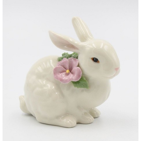 Kevins Gift Shoppe Ceramic Bunny Rabbit with Pink Pansy Flower Figurine - image 1 of 3