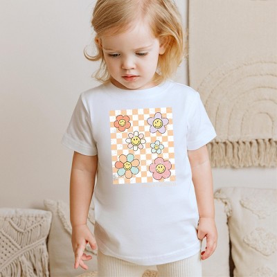 The Juniper Shop SmileyWorld Checkered Floral Distressed Toddler Short Sleeve Tee