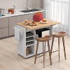 Tangkula Kitchen Island Cart with Drop-Leaf & Power Outlet Rolling Kitchen Cart on Wheels with Microwave Shelf Glass Holder White & Natural - 2 of 4