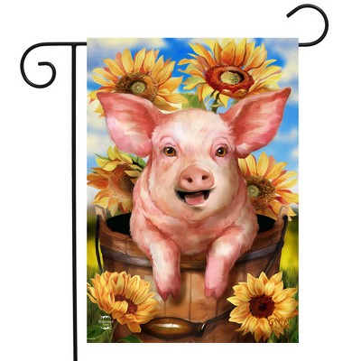 Happy Piglet Fall Garden Flag with Sunflowers
