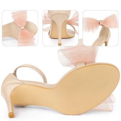 Perphy Women's Back to College Open Toe Ankle Strap Mesh Bow Tie High Stiletto Heels - image 3