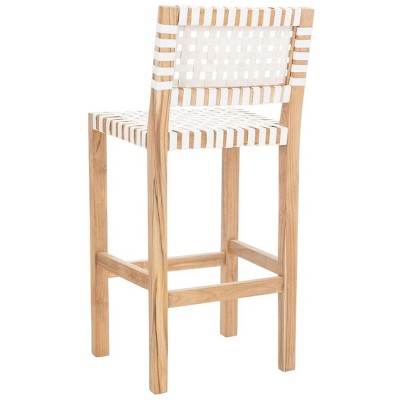 Natural Teak and White Leather Counter Stool