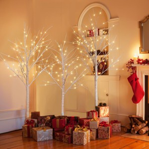Set of Lighted Birch Tree, 4FT 48 LED/5FT 72 LED/6FT 96 LED Artificial Tree with Warm White Lights, Christmas Tree for ?Decoration Inside and Outside - 1 of 4