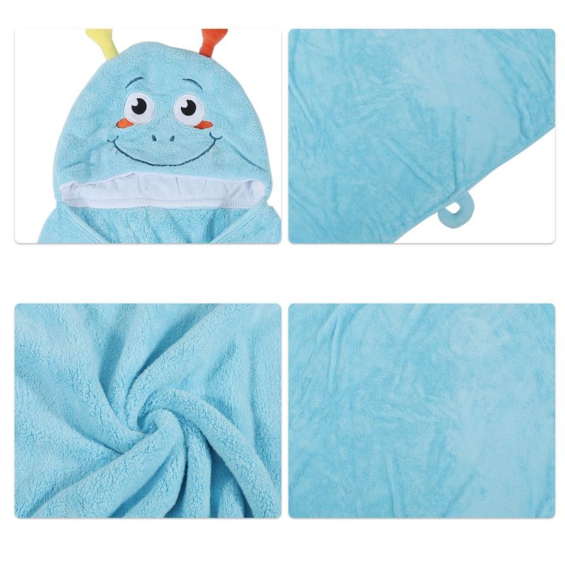 Unique Bargains Soft Absorbent Coral Fleece Hooded Towel for Bathroom Classic Design 53"x31" Light Blue, 3 of 7
