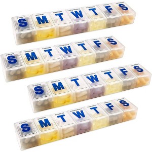 Weekly Pill Organizer 7-Day Extra Large Pill Planner with Daily BPA-Free Compartments, Medicine Reminder, & Travel Pill Box Case (4 Pack) - 1 of 4