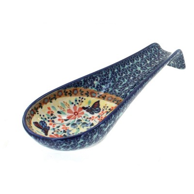 Blue Rose Polish Pottery Blue Butterfly Large Spoon Rest