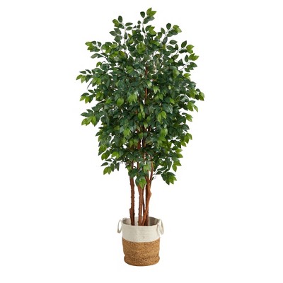 Nearly Natural 7-ft Sakaki Artificial Tree in Handmade Natural Jute and Cotton Planter