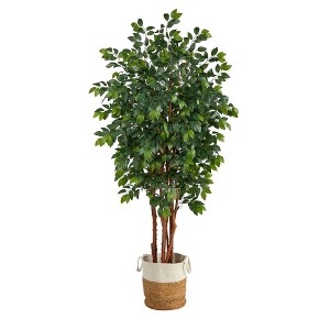 Nearly Natural 7-ft Sakaki Artificial Tree in Handmade Natural Jute and Cotton Planter - 1 of 3