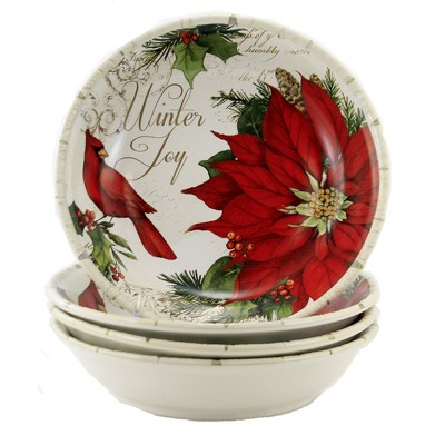 Tabletop 9.25" Winters Garden Soup Pasta St/4 Cardinal Poinsettia Certified International  -  Serving Bowls