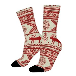 Christmas Deer And Snowflakes Women Printed Crew Socks Funny Funky Socks Soft Polyester Novelty Gifts for Artists Men - 1 of 1