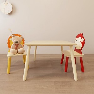 Kids Table And Chair Set Kids Wood Table With 4 Chairs Set Cartoon Animals Chairs Backrest Cute Table And Chair Set - 1 of 4
