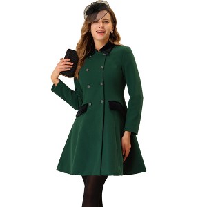 Allegra K Women's Winter Double Breasted Vintage Velvet Contrast Collar Overcoat - 1 of 4