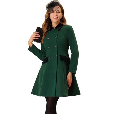 Allegra K Women's Winter Overcoat Double Breasted Vintage Velvet