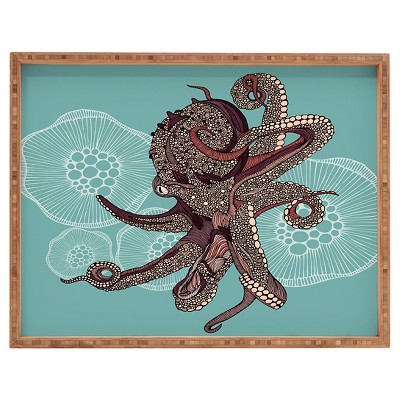 Deny Designs Valentina Ramos Octopus Bloom Rectangle Tray - Blue: Wood Material, 18"x14" Serving Platter