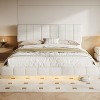 KWPZQEB Queen/King Size Boucle Bed Frame with Light & Upholstered Headboard, Modern Soft Platform Bed with Wooden Slats Support, Easy Assembly, White - 2 of 4
