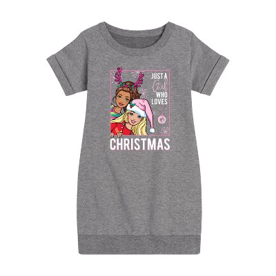 - Barbie - Holidays & Christmas Graphic Short Sleeve Fleece Dress